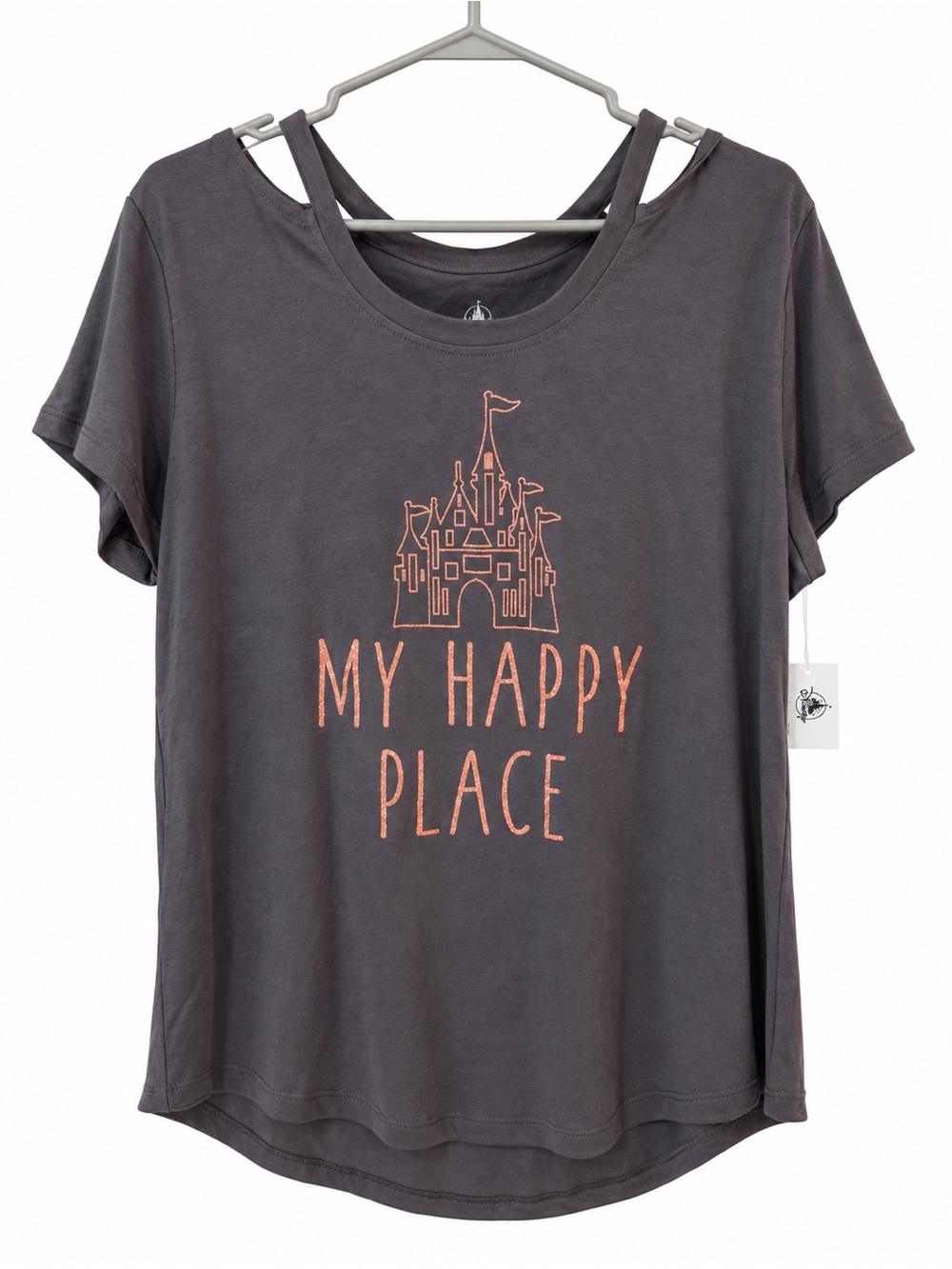 Disney My Happy Place Castle Glitter Cold Shoulder Tee XL